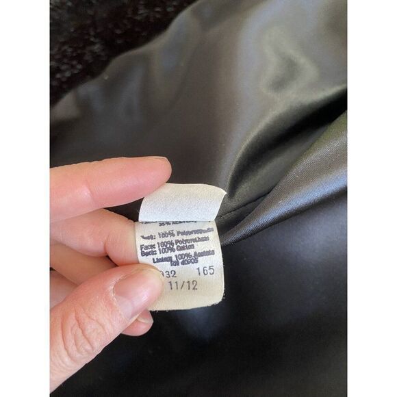 Vintage Womens Coat Faux Fur Mid Length Scalloped Edge Large Pocketed Black - Picture 9 of 10